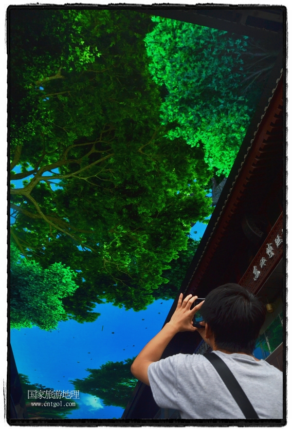 9月8日，在西安市大雁塔景區(qū)，“天幕”景觀吸引游客駐足觀看，并拿出手機(jī)拍攝。